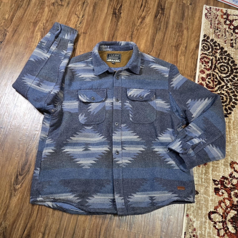 Jachs New York Men’s XXL Wool Blend Shirt Jacket Aztec Blue Lined Shacket